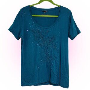 PRETTY BUTTERFLY HAND EMBELLISHED SEQUIN WOMEN'S BLOUSE TOP XL